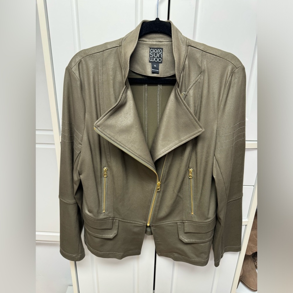 Clara Sunwoo Liquid Leather Jacket- Olive Green